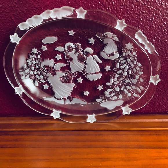 VTG Mikasa Holiday Frosted Oval Dish w Angels & Handblown Glass Candy Ornament - Picture 2 of 6